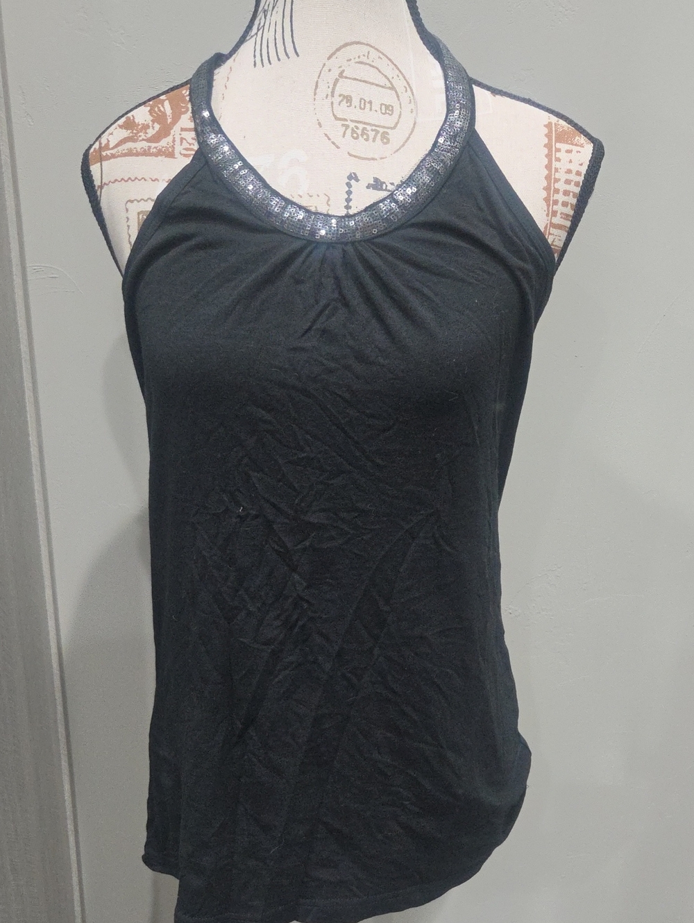 charlie jade Black Sequin Halter Tank Top